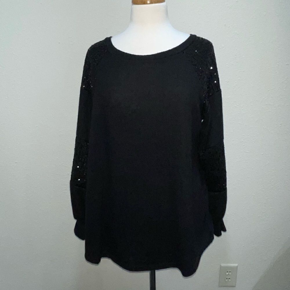 Plus Size 7th Ray Sequin Sleeve Long Sleeve Top Size 1X